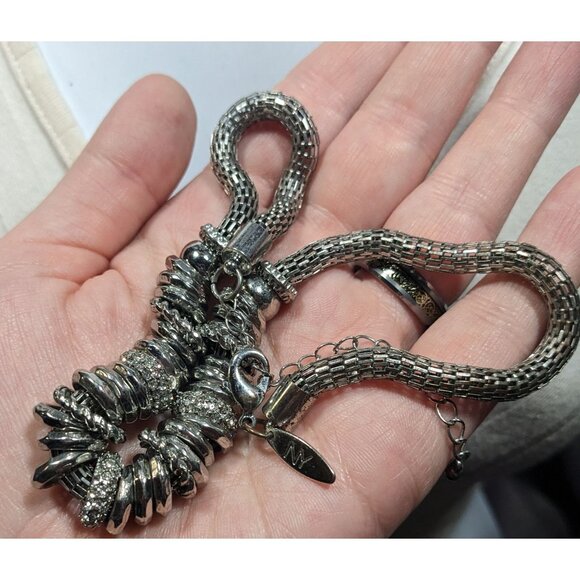 NY & Company Brutalist Glam Silver Tone Mesh Tube Necklace - Picture 3 of 6